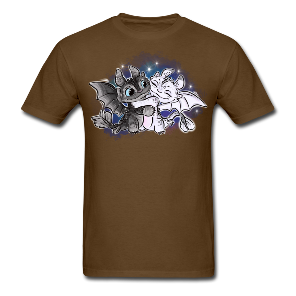 Cute Baby Toothless and Toothpaste Hugging Shirt Night/Light Fury Dragon TShirt - brown