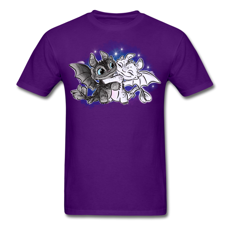 Cute Baby Toothless and Toothpaste Hugging Shirt Night/Light Fury Dragon TShirt - purple