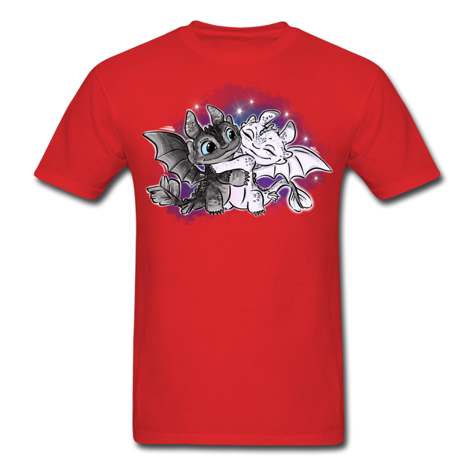 Cute Baby Toothless and Toothpaste Hugging Shirt Night/Light Fury Dragon TShirt - red