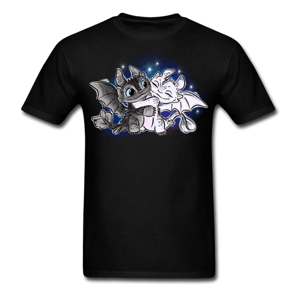Cute Baby Toothless and Toothpaste Hugging Shirt Night/Light Fury Dragon TShirt - black