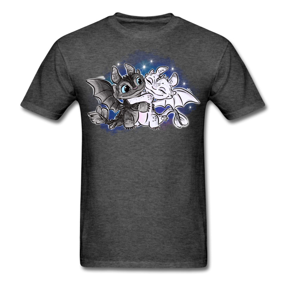 Cute Baby Toothless and Toothpaste Hugging Shirt Night/Light Fury Dragon TShirt - heather black
