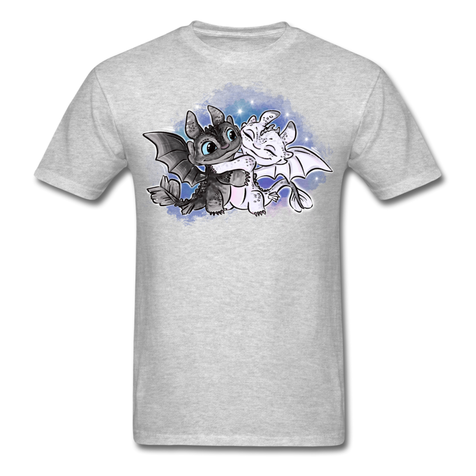 Cute Baby Toothless and Toothpaste Hugging Shirt Night/Light Fury Dragon TShirt - heather gray