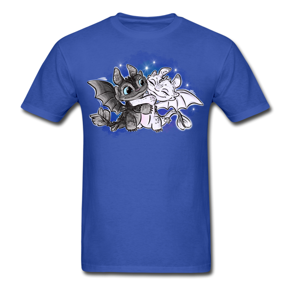 Cute Baby Toothless and Toothpaste Hugging Shirt Night/Light Fury Dragon TShirt - royal blue