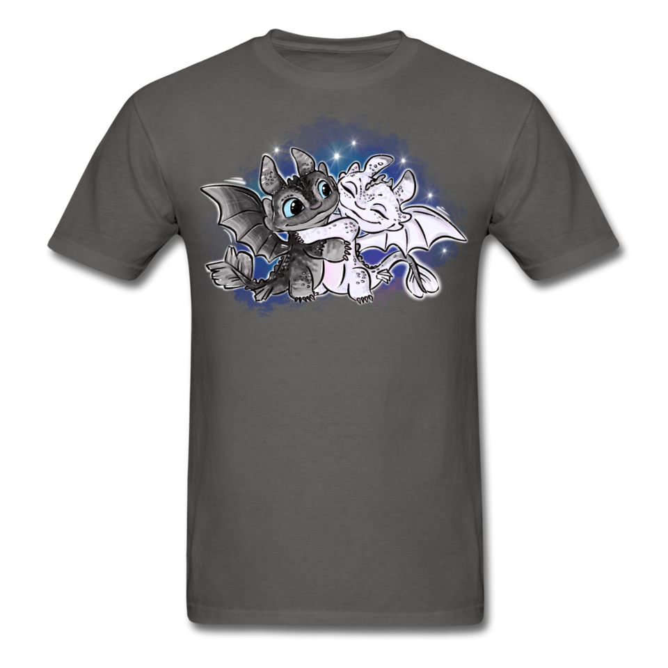 Cute Baby Toothless and Toothpaste Hugging Shirt Night/Light Fury Dragon TShirt - charcoal
