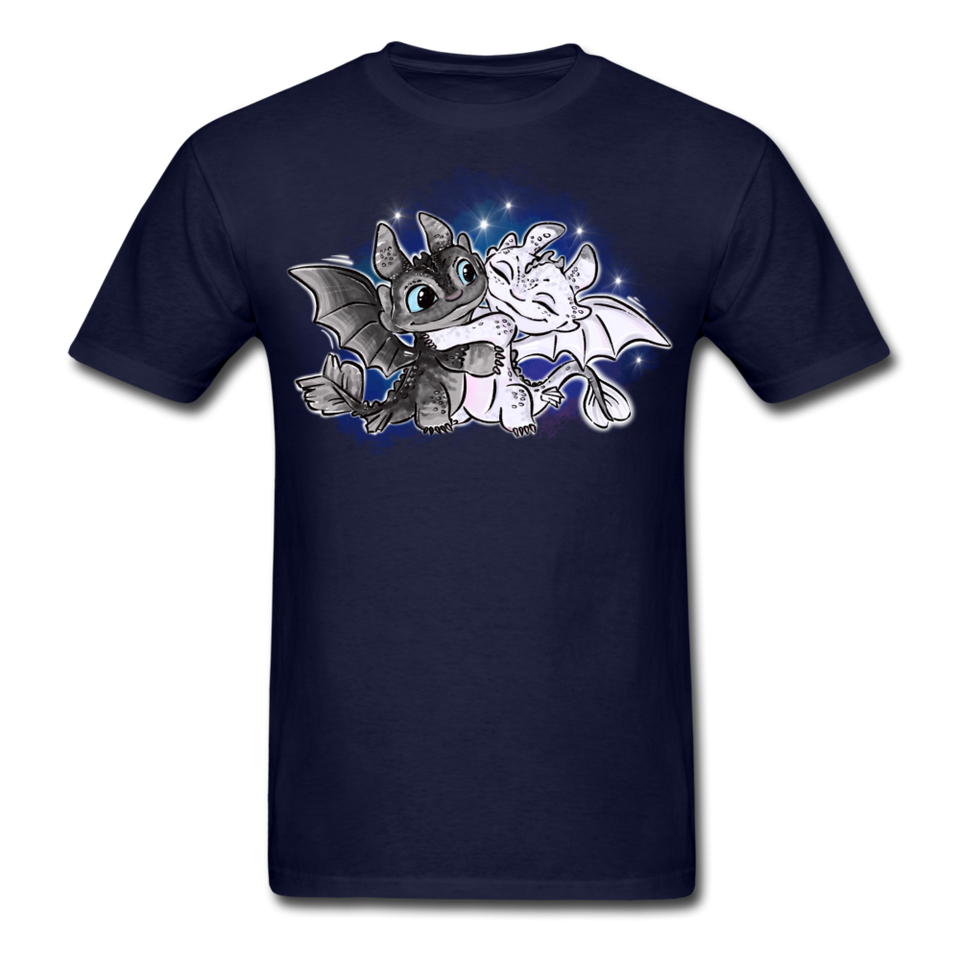 Cute Baby Toothless and Toothpaste Hugging Shirt Night/Light Fury Dragon TShirt - navy