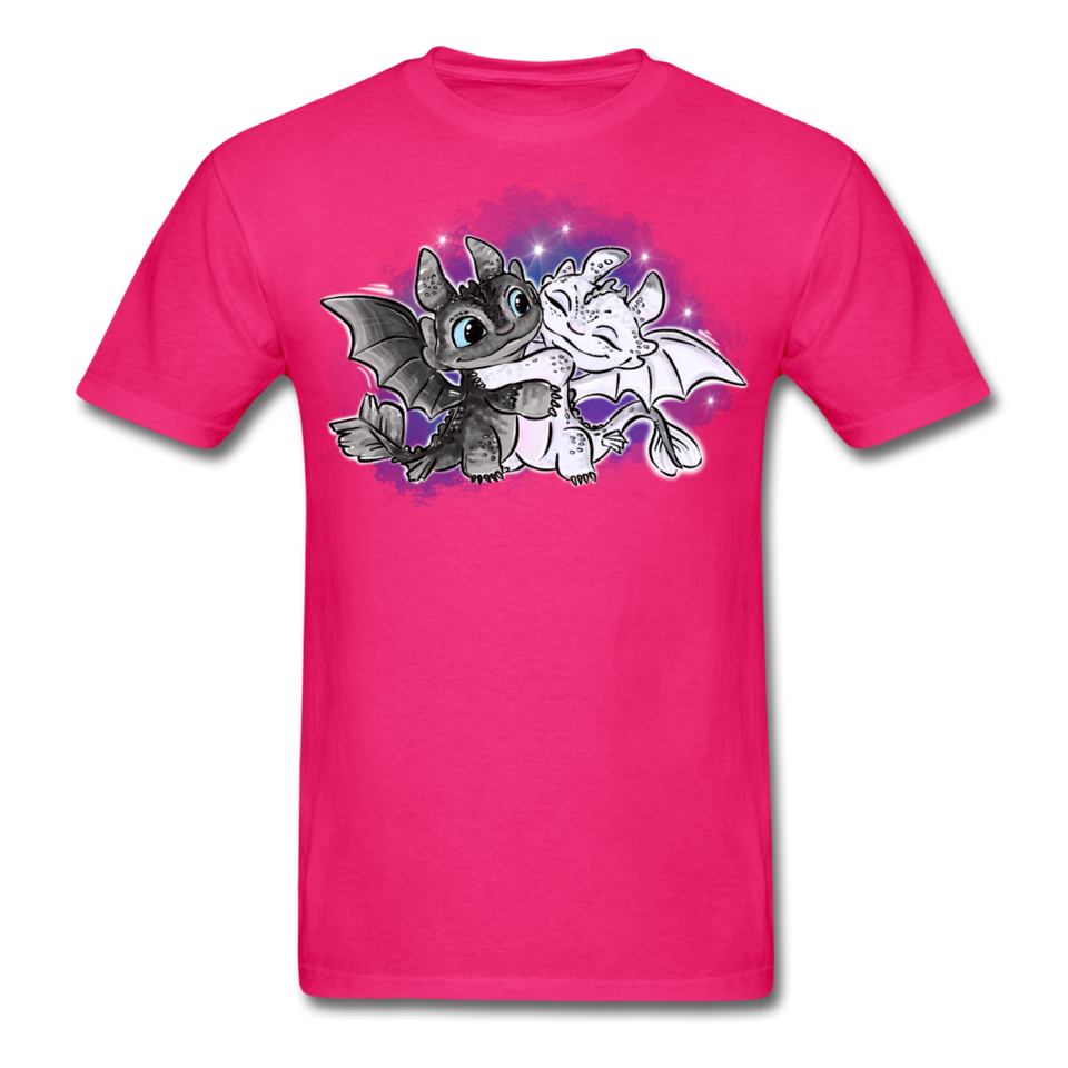 Cute Baby Toothless and Toothpaste Hugging Shirt Night/Light Fury Dragon TShirt - fuchsia