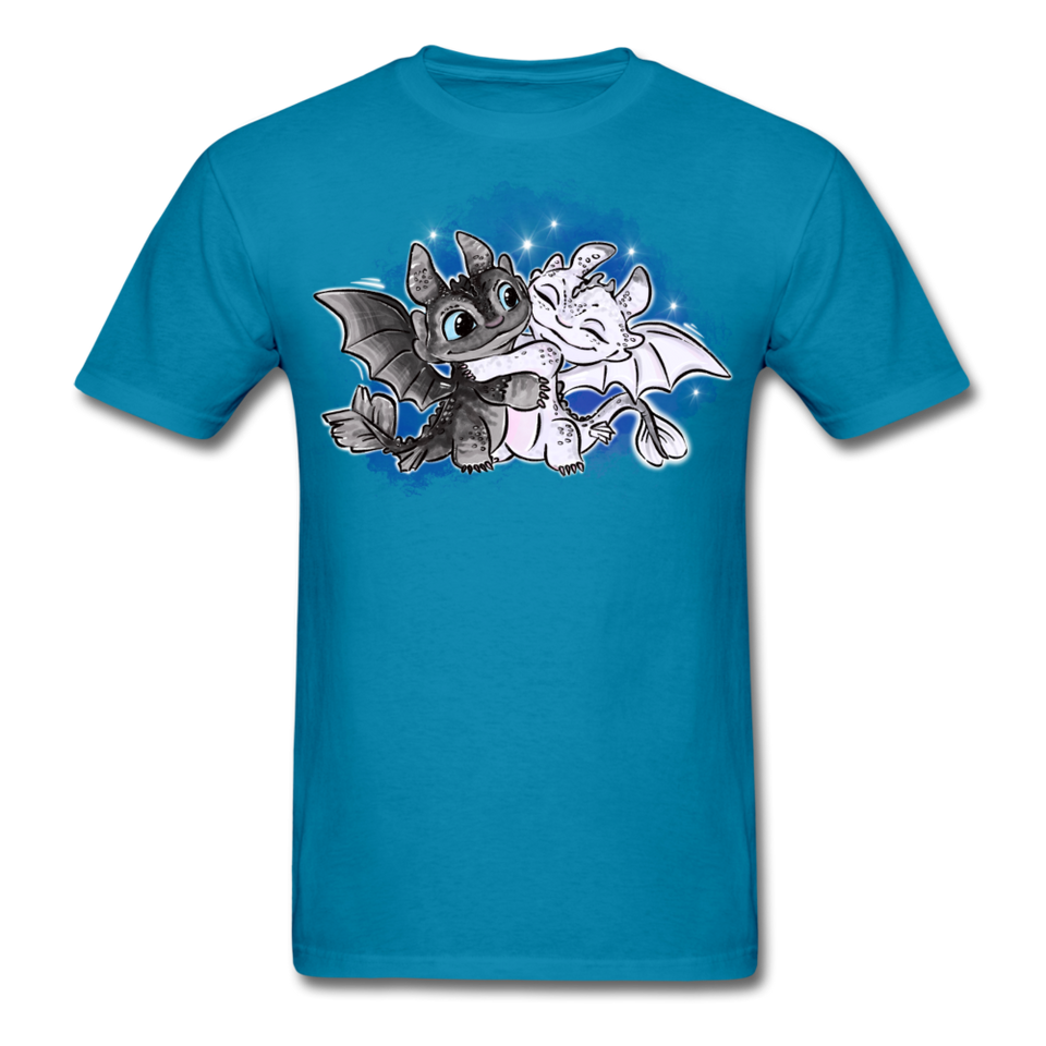 Cute Baby Toothless and Toothpaste Hugging Shirt Night/Light Fury Dragon TShirt - turquoise