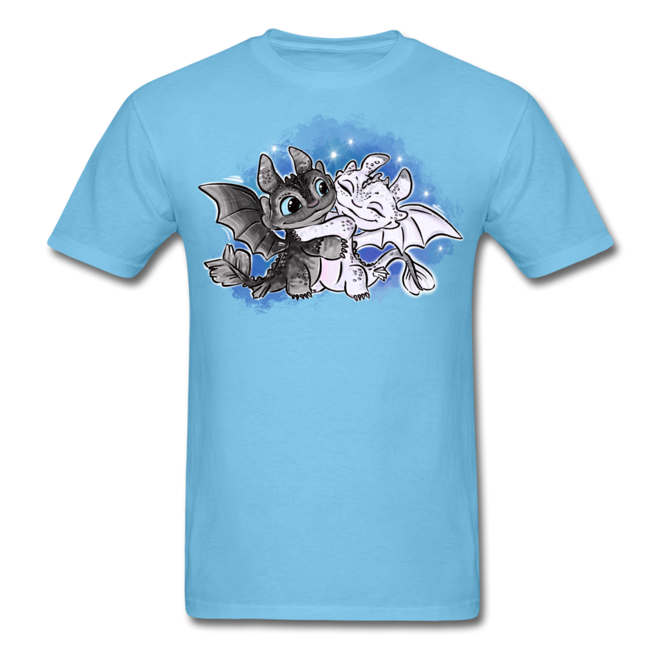 Cute Baby Toothless and Toothpaste Hugging Shirt Night/Light Fury Dragon TShirt - aquatic blue
