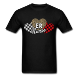 Three Hearts Leopard Buffalo Plaid ER Nurse Valentines day T-Shirt - black