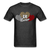 Three Hearts Leopard Buffalo Plaid ER Nurse Valentines day T-Shirt - heather black