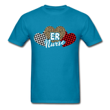 Three Hearts Leopard Buffalo Plaid ER Nurse Valentines day T-Shirt - turquoise