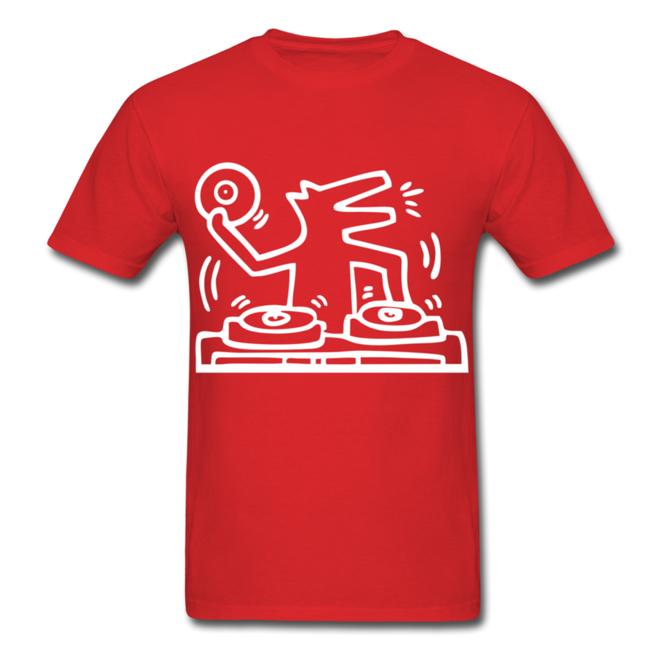 Keith Haring shirt Graphic DJ DOG Street Art T-Shirt Size S-6XL - red