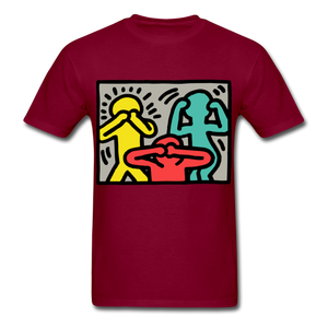 Keith Haring shirt Graphic Street Art T-Shirt Size S-6XL - burgundy
