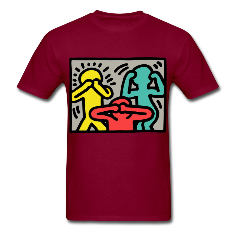 Keith Haring shirt Graphic Street Art T-Shirt Size S-6XL - burgundy