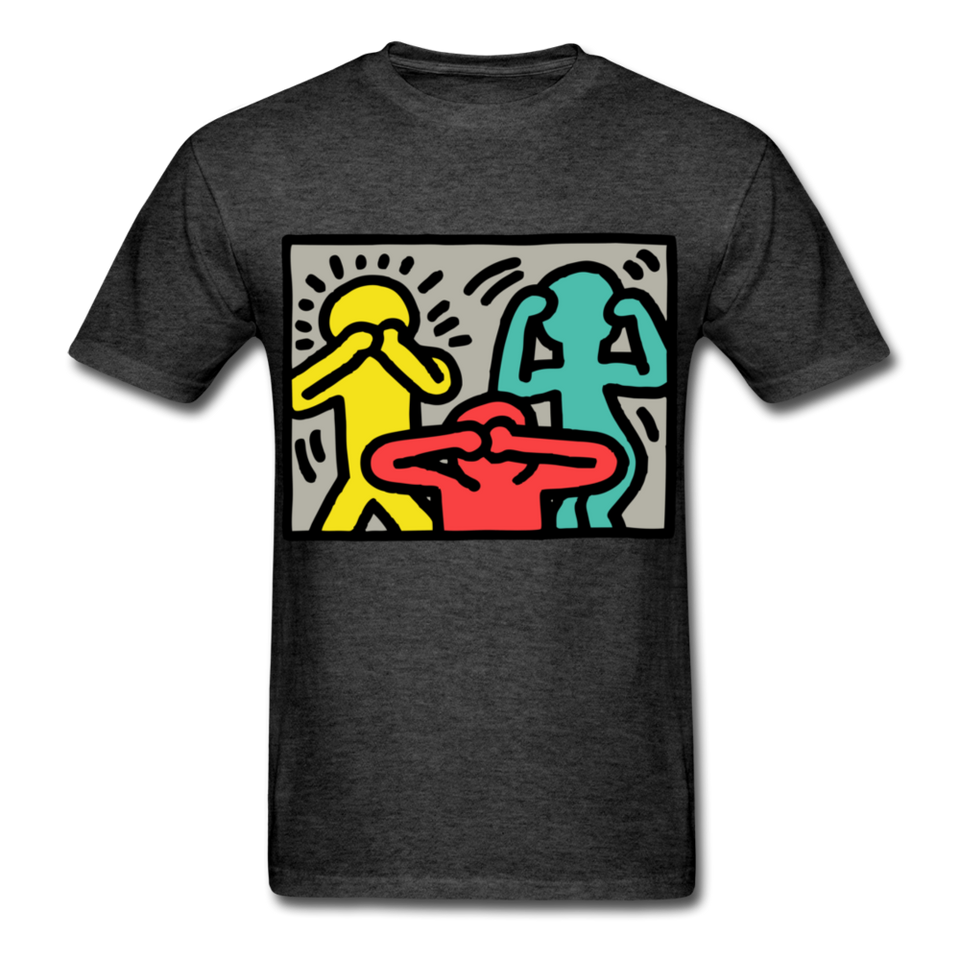 Keith Haring shirt Graphic Street Art T-Shirt Size S-6XL - heather black