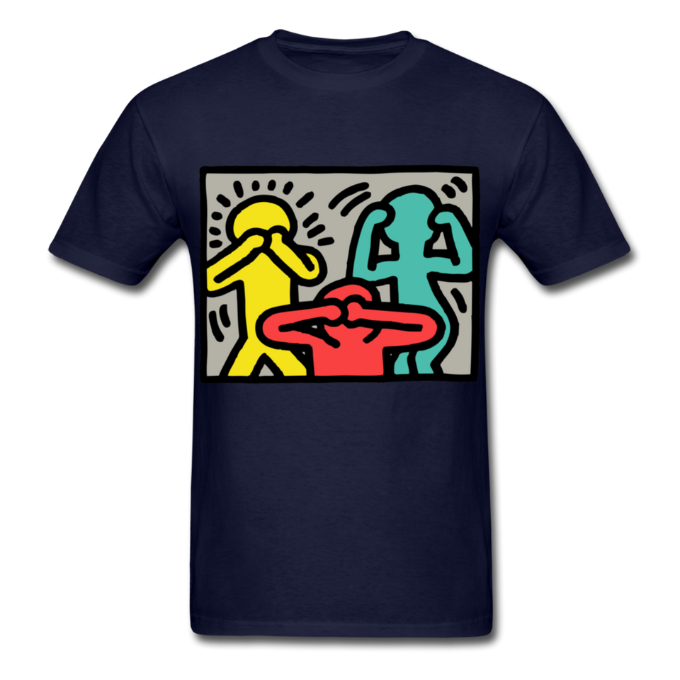 Keith Haring shirt Graphic Street Art T-Shirt Size S-6XL - navy