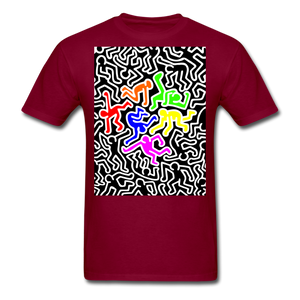 Keith Haring shirt Graphic Street Art T-Shirt Size S-6XL - burgundy