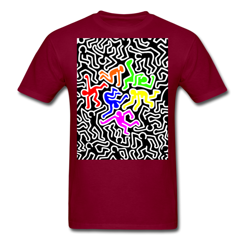 Keith Haring shirt Graphic Street Art T-Shirt Size S-6XL - burgundy