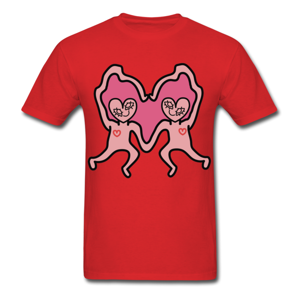 Keith Haring Shirt Les amoureux Graphic Street Art T-Shirt Size S-6XL - red