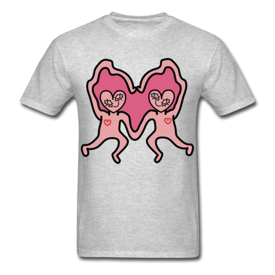 Keith Haring Shirt Les amoureux Graphic Street Art T-Shirt Size S-6XL - heather gray