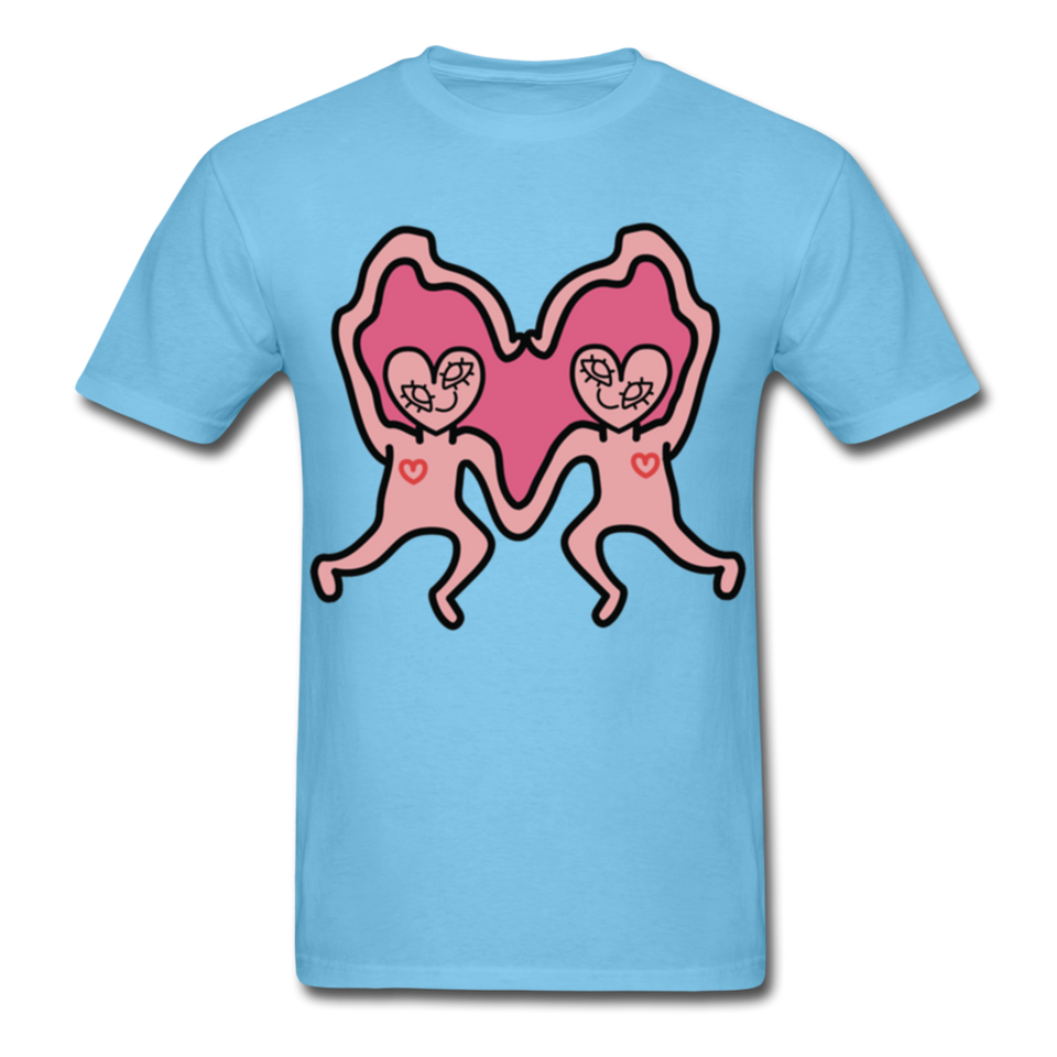 Keith Haring Shirt Les amoureux Graphic Street Art T-Shirt Size S-6XL - aquatic blue