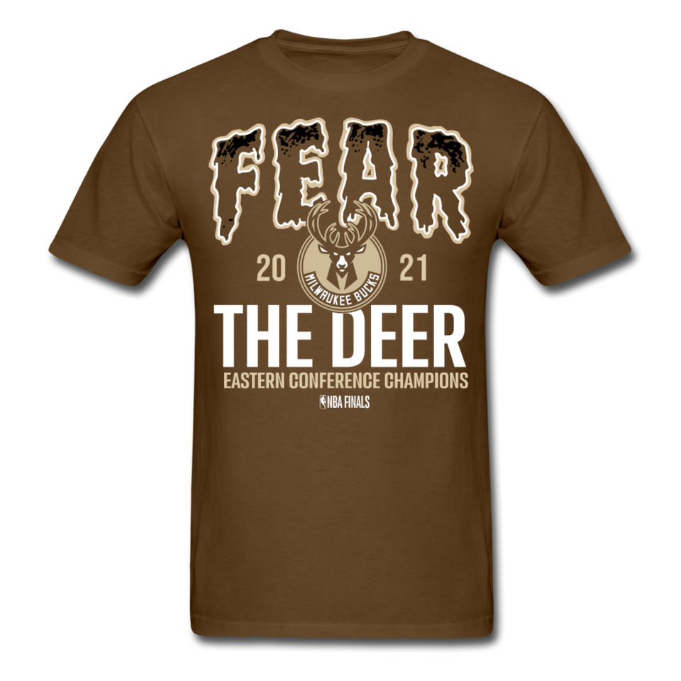 2021 Milwaukee Bucks Fear The Deer shirt Eastern Conference NBA Champions TShirt - brown