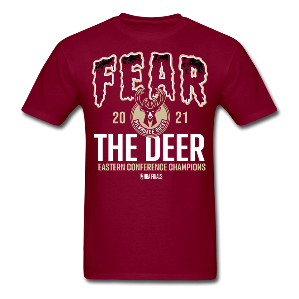 2021 Milwaukee Bucks Fear The Deer shirt Eastern Conference NBA Champions TShirt - burgundy