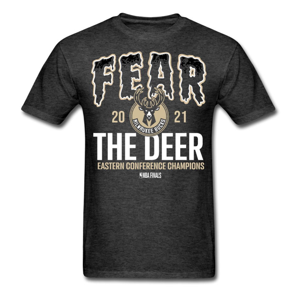 2021 Milwaukee Bucks Fear The Deer shirt Eastern Conference NBA Champions TShirt - heather black