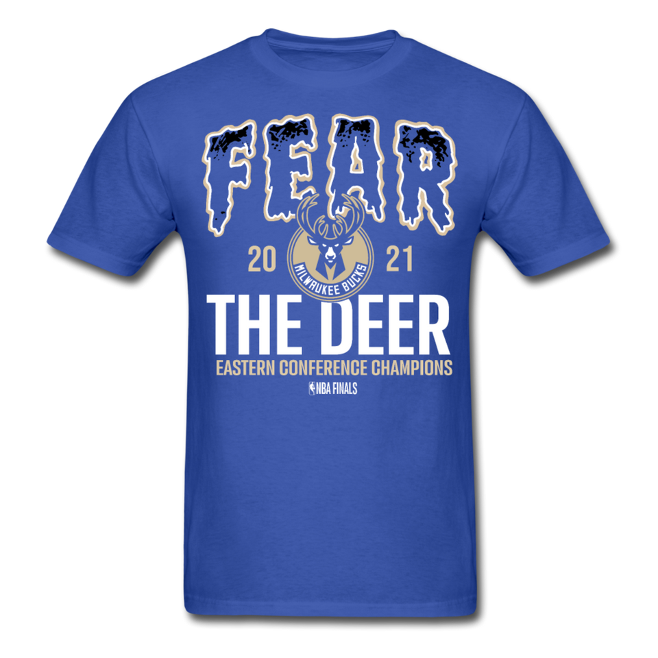 2021 Milwaukee Bucks Fear The Deer shirt Eastern Conference NBA Champions TShirt - royal blue