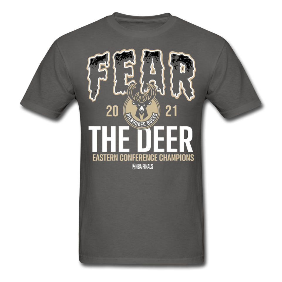 2021 Milwaukee Bucks Fear The Deer shirt Eastern Conference NBA Champions TShirt - charcoal