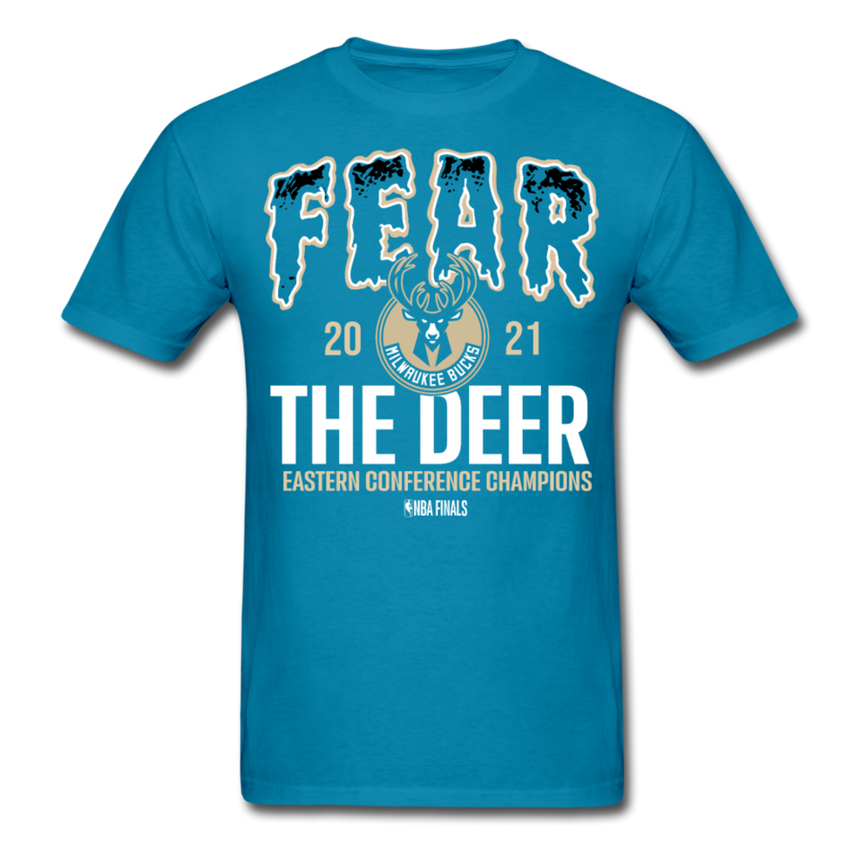2021 Milwaukee Bucks Fear The Deer shirt Eastern Conference NBA Champions TShirt - turquoise