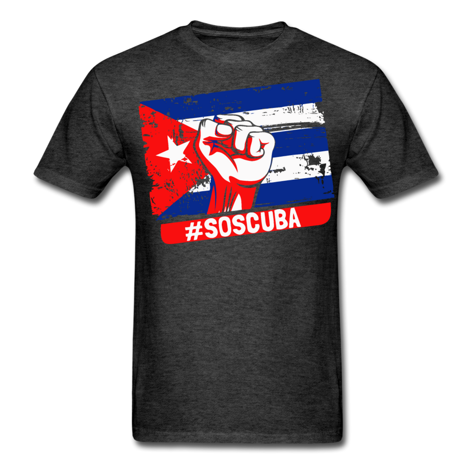 SOS Cuba T Shirt, Patria y Vida shirt Viva Cuba Libre Flag T-Shirt size S-6XL - heather black