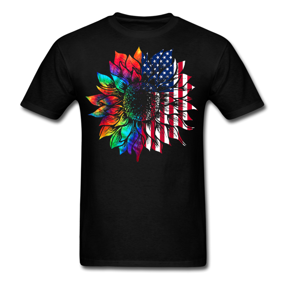 American Flag Sunflower T-Shirt - black
