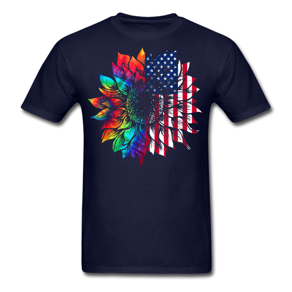 American Flag Sunflower T-Shirt - navy