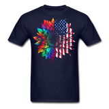 American Flag Sunflower T-Shirt - navy