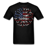 USA American Flag Sunflower 60s Peace T-Shirt - black