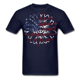 USA American Flag Sunflower 60s Peace T-Shirt - navy