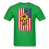 Womens Patriotic Design - American Flag And Sunflower And Butterfly V-Neck T-Shirt - bright green