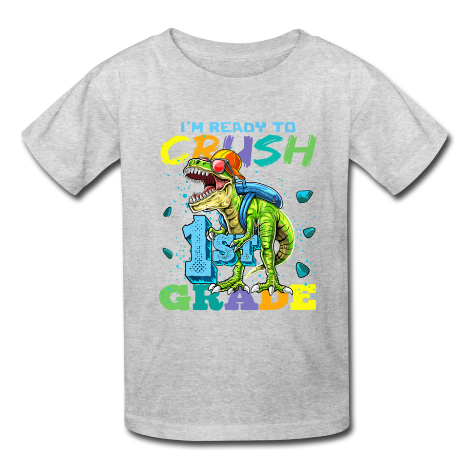 Im Ready To Crush 1st Grade Dinosaur shirt Back to School Youth / Kids T-Shirt - heather gray