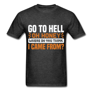 Go to hell oh honey where do you think I came from ? T-Shirt Size S-6XL - heather black