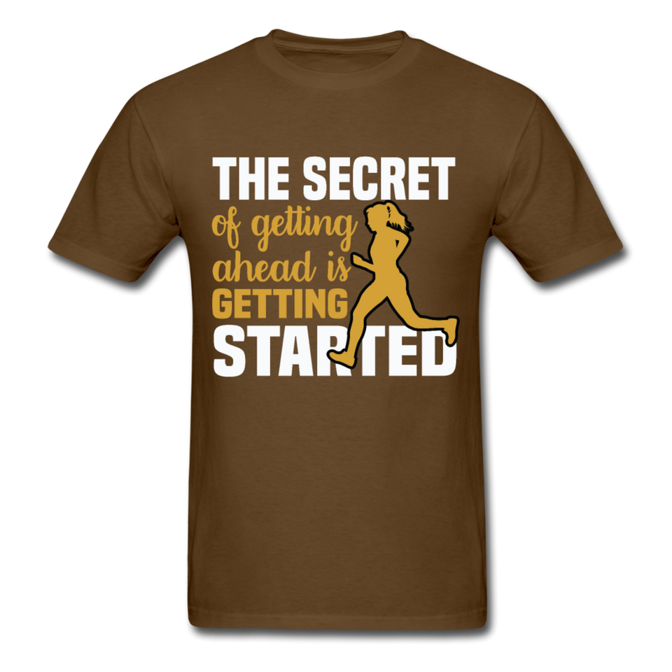 The Secret is Getting Started Inspirational Quote Tshirt motivational T-Shirt - brown