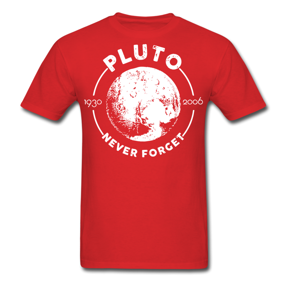 Pluto Never Forget 1930 - 2006 Vintage shirt Solar System Planet Science T-shirt - red