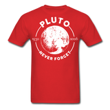 Pluto Never Forget 1930 - 2006 Vintage shirt Solar System Planet Science T-shirt - red