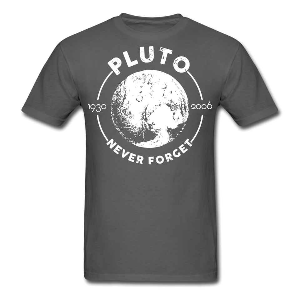 Pluto Never Forget 1930 - 2006 Vintage shirt Solar System Planet Science T-shirt - charcoal