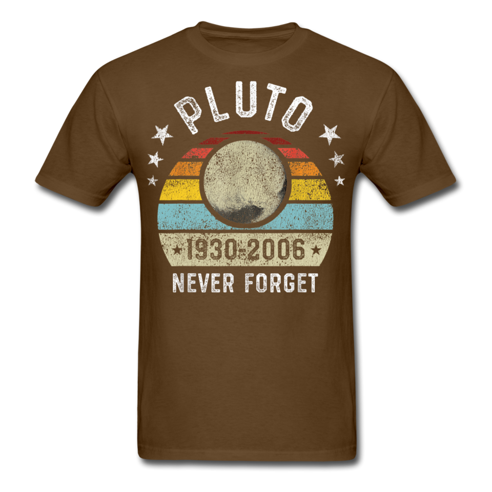 Pluto Never Forget 1930 - 2006 Vintage shirt Solar System Planet Science T-shirt - brown