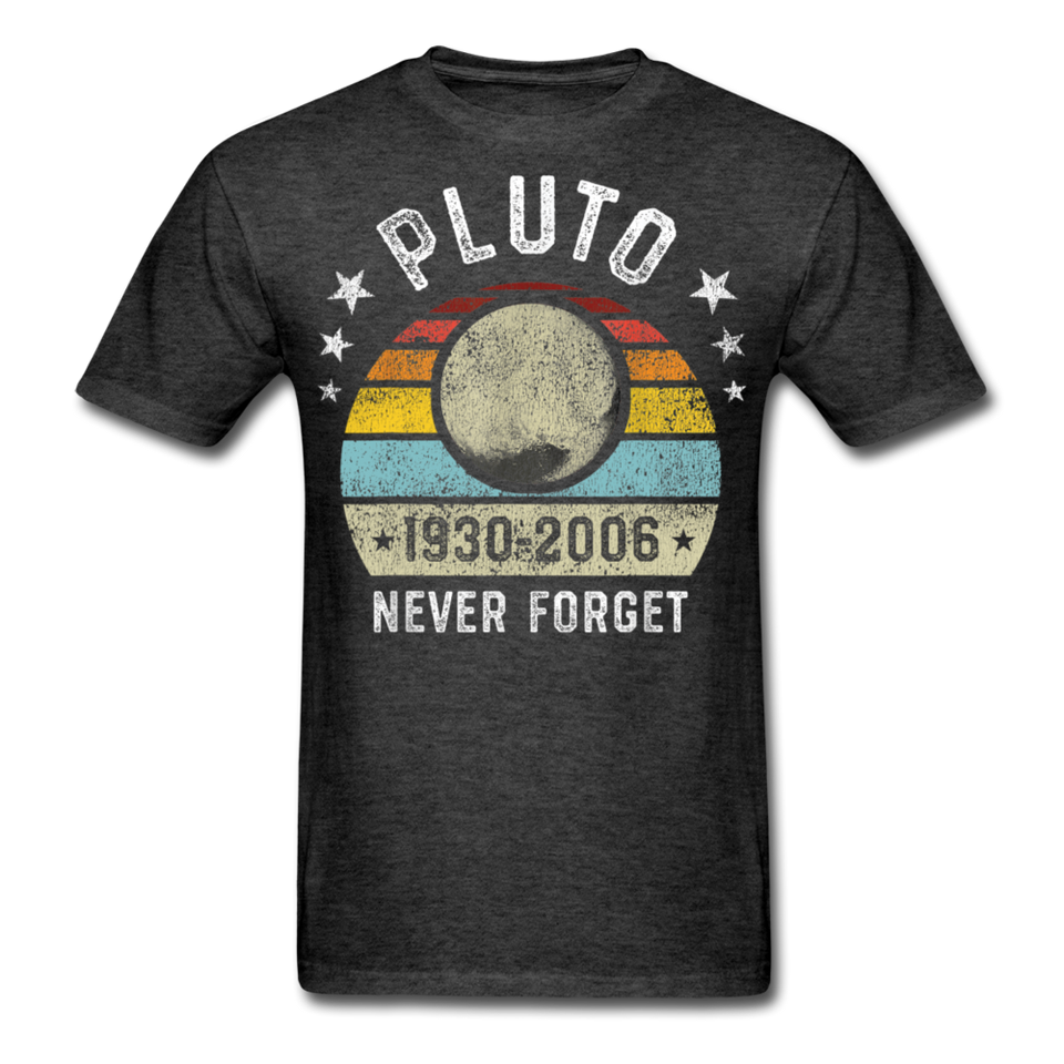 Pluto Never Forget 1930 - 2006 Vintage shirt Solar System Planet Science T-shirt - heather black