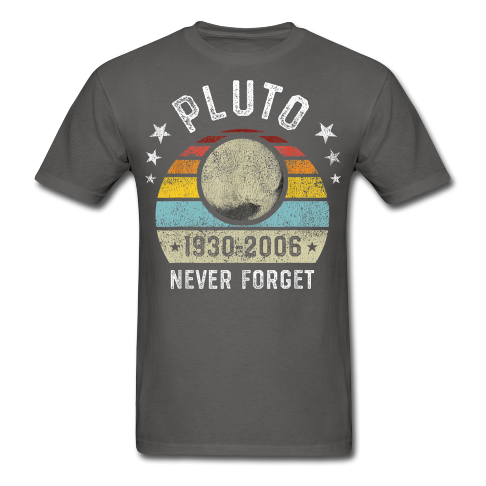 Pluto Never Forget 1930 - 2006 Vintage shirt Solar System Planet Science T-shirt - charcoal