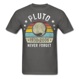 Pluto Never Forget 1930 - 2006 Vintage shirt Solar System Planet Science T-shirt - charcoal