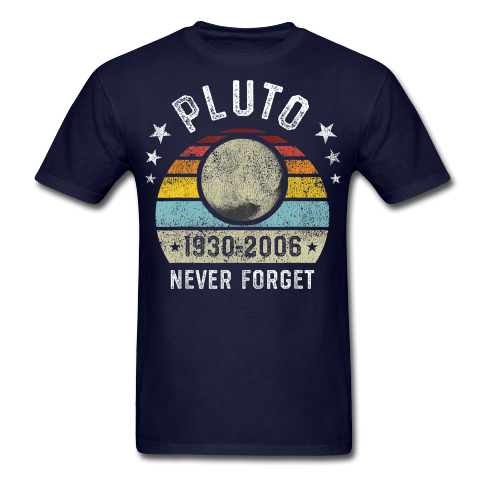 Pluto Never Forget 1930 - 2006 Vintage shirt Solar System Planet Science T-shirt - navy