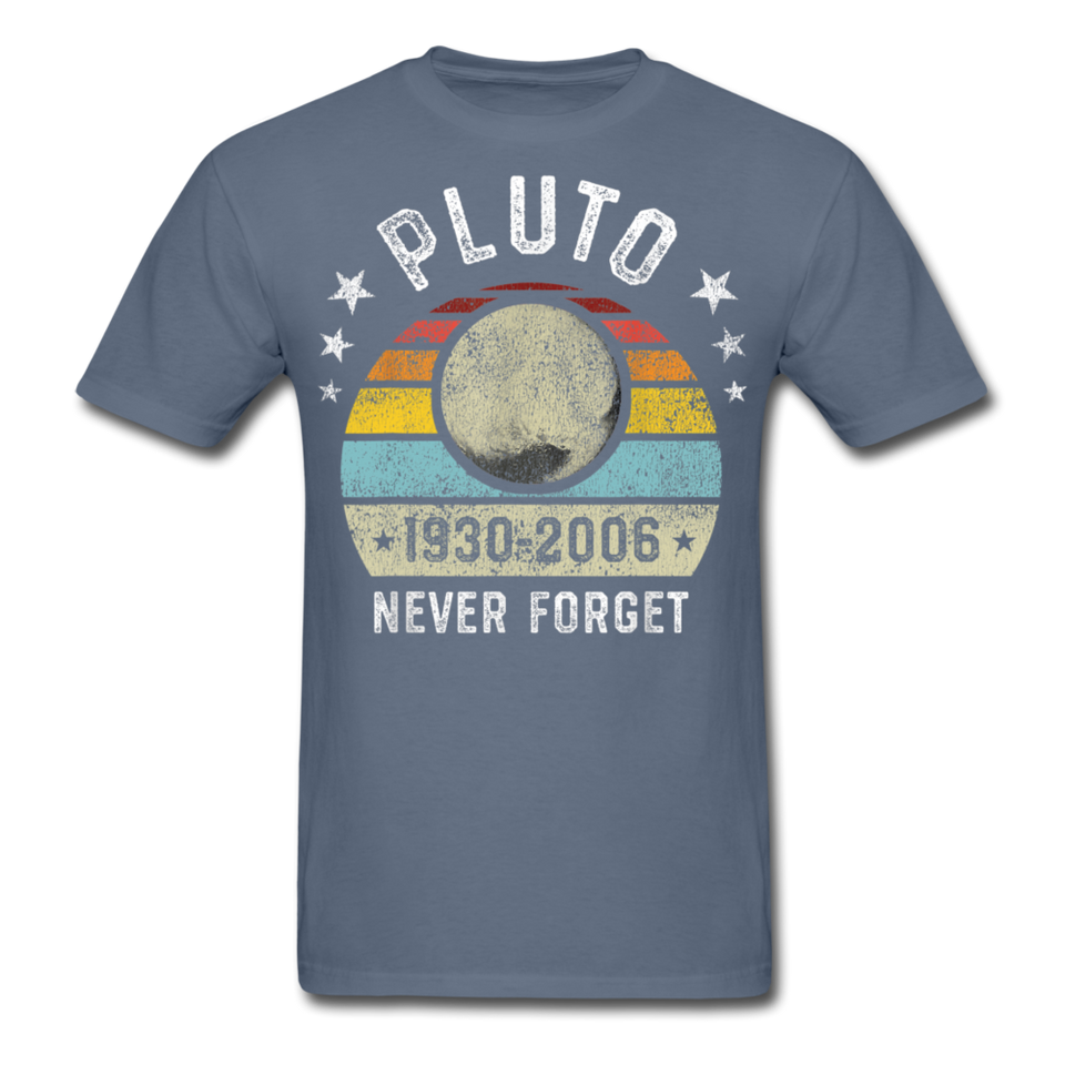 Pluto Never Forget 1930 - 2006 Vintage shirt Solar System Planet Science T-shirt - denim